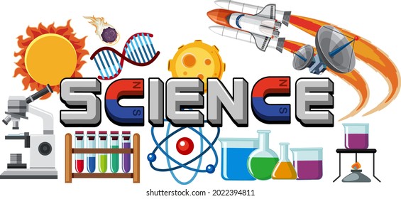 Science text icon with elements illustration