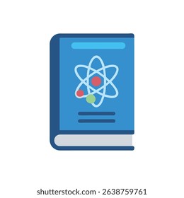 Science textbook featuring an atom illustration on blue cover