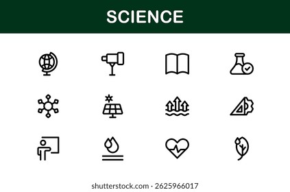 Ciencia Themed Icon Pack. Diseños limpios y basados en el Vector para proyectos educativos y científicos