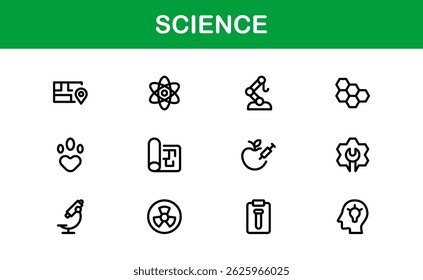 Ciencia Themed Icon Pack. Diseños limpios y basados en el Vector para proyectos educativos y científicos