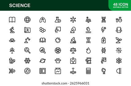 Icon-Paket zum Thema Wissenschaft. Saubere, vektorbasierte Designs für Bildungs- und Wissenschaftsprojekte