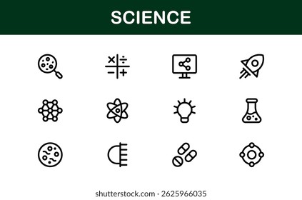 Ciencia Themed Icon Pack. Diseños limpios y basados en el Vector para proyectos educativos y científicos