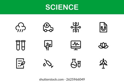Ciencia Themed Icon Pack. Diseños limpios y basados en el Vector para proyectos educativos y científicos