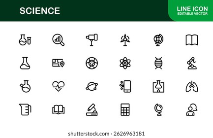 Ciencia Themed Icon Pack. Diseños limpios y basados en el Vector para proyectos educativos y científicos