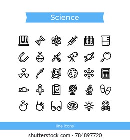 Science thin line icon set
