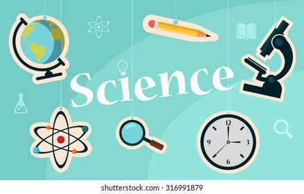 Science Title. Educational Objects on Background. Stylized Illustration