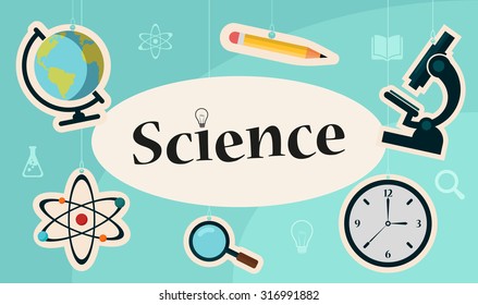 Science Title. Educational Objects on Background. Vector Illustration