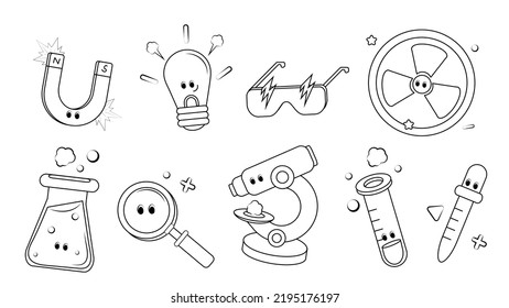 Science Tools For Coloring - Lamp, Glasses, Magnet, Microscope