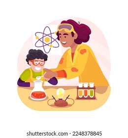 Science tutor isolated cartoon vector illustration. General science tutor, STEM project help, physics one-on-one tutoring, teacher explaining molecule model, homework help vector cartoon.