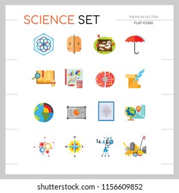 Science Type Icon Set. Archeology Astronomy Cartography Engineering Geography Geology Meteorology Paleontology Statistics Geometry Anatomy History Psychology