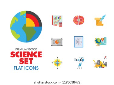 Science Type Icon Set. Archeology Astronomy Cartography Engineering Geography Geology Meteorology Paleontology Statistics Geometry Anatomy History Psychology