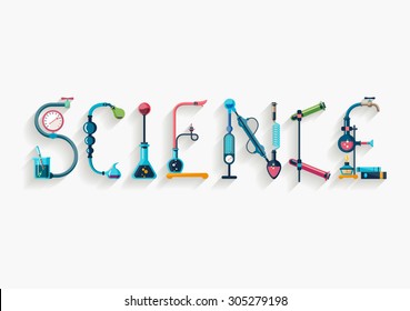 Science - typographic composition - Flat design.