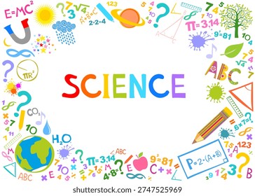 Science typographic header. Education and Science concept. School background. Flat design scientific icons. Horizontal header web banner.  vector illustration