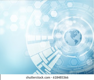 Science vector background with Earth globe in technology HUD shape.