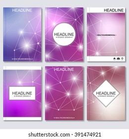 Science vector background. Modern vector templates for brochure, flyer, cover magazine or report in A4 size. Molecule structure and communication