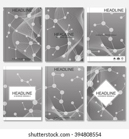 Science vector background. Modern vector templates for brochure, flyer, cover magazine or report in A4 size. Molecule structure and communication on the blue background.