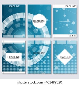 Science vector background. Modern vector templates for brochure, flyer, cover magazine or report in A4 size. Molecule structure and communication on the blue background.