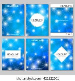 Science vector background. Modern vector templates for brochure, flyer, cover magazine or report in A4 size. Molecule structure and communication on the blue background..
