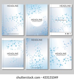Science vector background. Modern vector templates for brochure, flyer, cover magazine or report in A4 size. Molecule structure and communication on the white background.