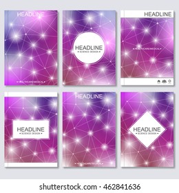 Science vector background. Modern vector templates for brochure, flyer, cover magazine or report in A4 size. Molecule structure and communication on the blue background..