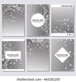 Science vector background. Modern vector templates for brochure, flyer, cover magazine or report in A4 size. Molecule structure and communication on the blue background..