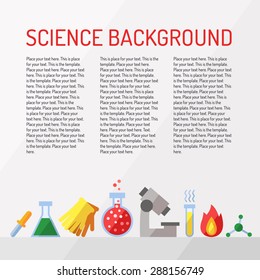 Science vector background with place for your text. Chemistry, Physics and Biology. Modern flat design. Template.