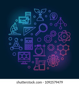 Science vector creative circular illustration made with education outline icons on dark background