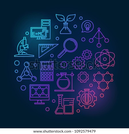 Science vector creative circular illustration made with education outline icons on dark background