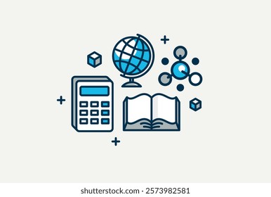 Science vector detailed icon, physics and chemistry, mathematics and geography study education.