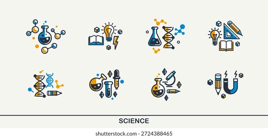 Wissenschaft Vektor detaillierte Ikonen Set, Physik und Chemie Bundle, Mathematik und Geografie Studie Bildung.