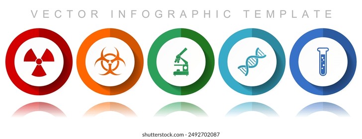 Science vector icon collection, miscellaneous icons such as radiation, biohazard, microscope, dna and test tube, flat design infographic template in eps 10