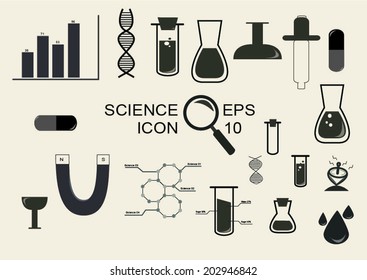 science vector icon with magnet, bottle, and more