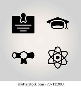 Science vector icon set. atom, diploma and mortarboard