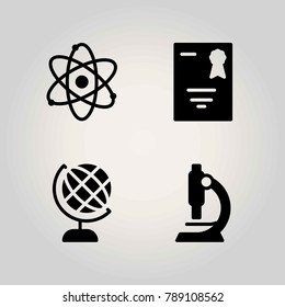 Science vector icon set. diploma, globe and serticifate