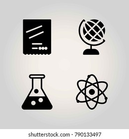 Science vector icon set. flask, earth globe and earth