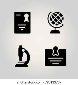 Science vector icon set. globe, certificate and microscope