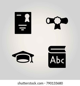 Science vector icon set. serticifate, mortarboard and cetificate