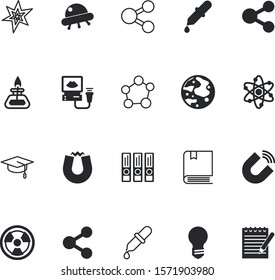science vector icon set such as: glowing, flask, hot, creative, hat, open, risk, bulb, idea, uranium, spacecraft, burst, achievement, graduate, imaging, radioactivity, full, ultrasound, biohazard