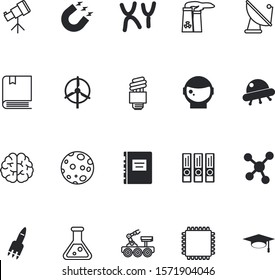 science vector icon set such as: lamp, nuclear, full, transport, line, metal, building, college, astronaut, image, project, experiment, saving, genome, spy, shape, magnet, pipe, cpu, icons, office