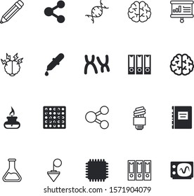 science vector icon set such as: university, write, fire, financial, life, graph, pattern, waves, encyclopedia, eraser, progress, fluorescent, reaction, incandescent, bunsen, eyedropper, machine