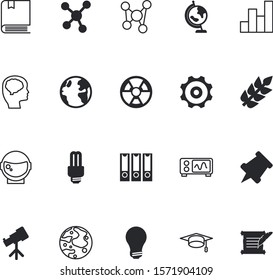 science vector icon set such as: ear, autumn, night, cosmonaut, rye, literature, money, food, scope, note, mind, research, waves, chemical, organic, mechanism, accounting, write, bar, side, glowing
