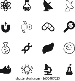 science vector icon set such as: hand, magnetism, magnetic, pictogram, symbols, broadcasting, magnifier, anti, body, infection, house, media, software, macro, tube, container, tablet, tracking