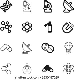science vector icon set such as: human, clip, magnetic, shuttle, fluid, creative, idea, logo, solution, ufo, light, bulb, think, spacecraft, magnet, invention, gene, sky, speed, test, object