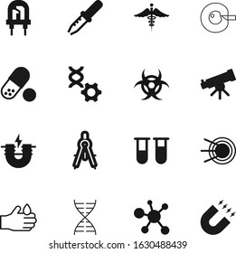 science vector icon set such as: caution, hazard, outline, dose, urgent, analysis, objects, amoeba, horseshoe, tablet, button, clinic, research, diode, experiment, rubber, school, rule, biohazard