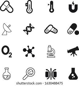 science vector icon set such as: magnetism, global, anti, microbe, o2, vitamin, air, strand, radar, aspirin, plate, collagen, telescope, lens, magnet, genetic, polarity, microbiology, antenna