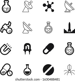 science vector icon set such as: physics, lamp, illumination, magnetism, economy, horseshoe, immune, bacteria, green, project, signal, data, microscopic, broadcasting, electric, disease, capsule