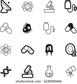 science vector icon set such as: discovery, illumination, o2, light, spread, chemical, electronic, pollen, genetic, chromosome, communication, observe, learning, radar, test, micro, glass, evolution