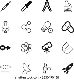 science vector icon set such as: divider, study, view, rubber, clinical, spaceship, wave, training, hospital, fly, electric, discovery, broadcasting, lens, attract, precision, force