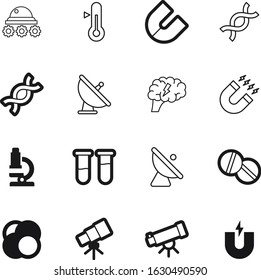 science vector icon set such as: think, planet, red, attractive, intelligence, nature, electromagnetic, curiosity, mind, brainstorm, lens, lunar, instrument, high, modern, model, circle