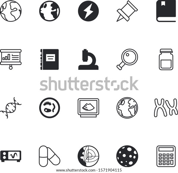 science vector icon set such as: sonography,\
label, progress, ultrasonography, capsule, lightning, outline,\
magnifying, round, app, portable, lens, simplicity, shock, fitness,\
computer, market